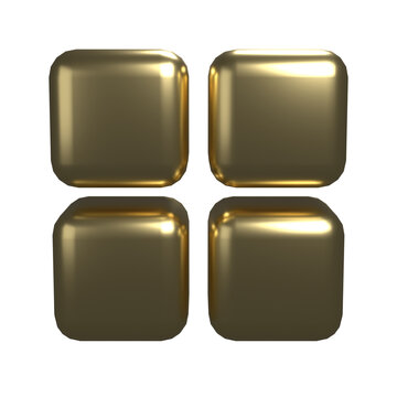 Gold 3D grid of blocks icon for dashboard, front view, isolated on white background