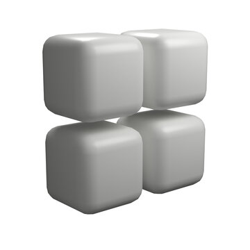White 3D grid of blocks icon for dashboard, low angle view, isolated on white background