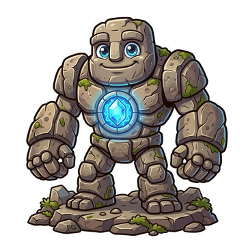 Depicting Cartoon Stone Golem Standing Ground Stunning Premium Digital Asset
