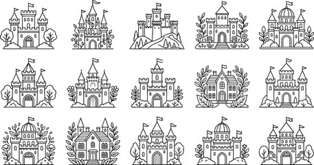 Obraz premium Collection of Hand-Drawn Castle Icons and Illustrations