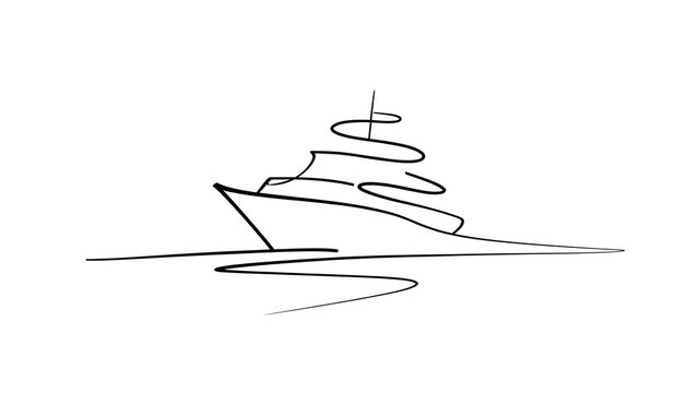 Minimalist line art ship drawing white background.