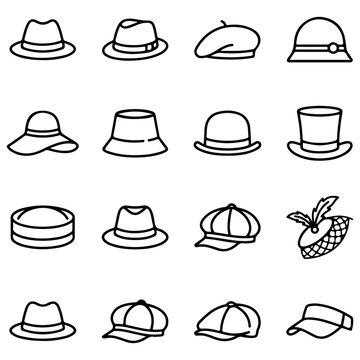 Set of Hats and Headwear Line Icons
