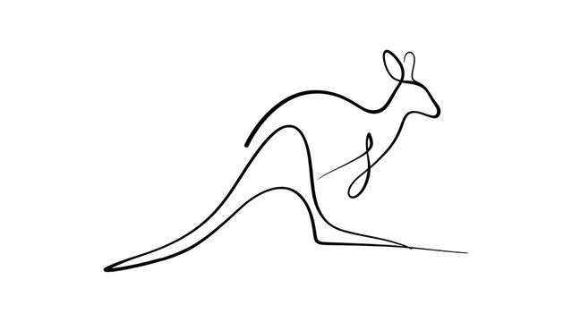 Minimalist kangaroo line art illustration white background.