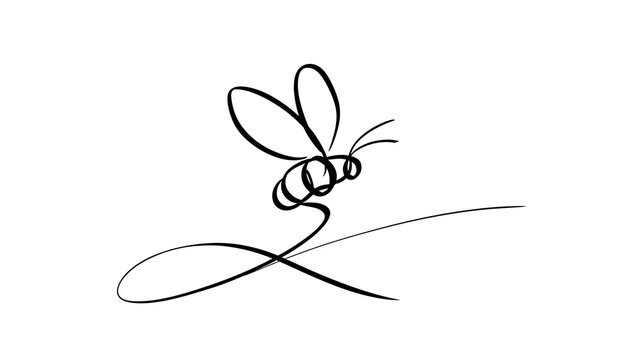 Minimalist line art bee drawing white background.