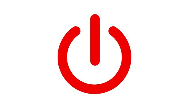 Red power button icon on white background. Simple, bold design for digital or electronic use. Clear, universal symbol for on/off functions. Ideal for tech interfaces, user guides, or control panels