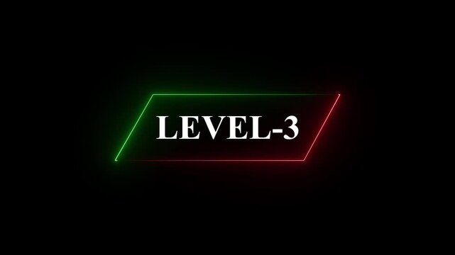 Glowing neon Level-03 text animation on black background. Game concept next level. Level Up text in the neon frame . Neon level up text animation .4k video