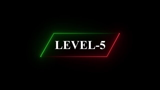 Glowing neon Level-05 text animation on black background. Game concept next level. Level Up text in the neon frame . Neon level up text animation .4k video