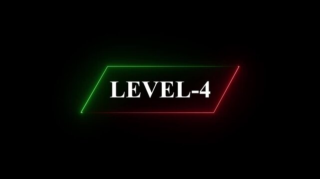 Glowing neon Level-04 text animation on black background. Game concept next level. Level Up text in the neon frame . Neon level up text animation .4k video