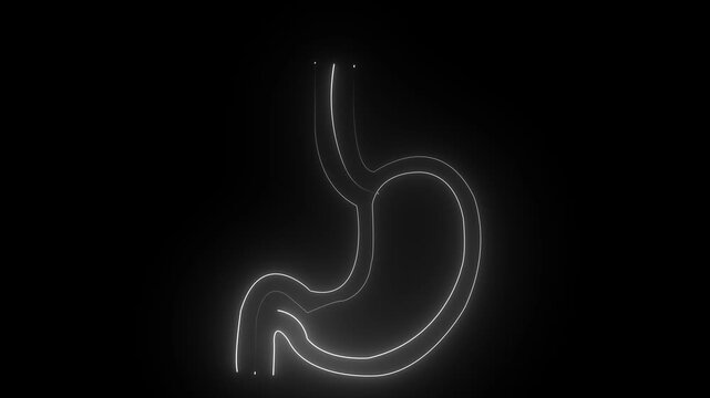 Glowing Neon Stomach Icon &ndash; Digestive System and Gastro Health acid reflux concept ulcer problem digestion process human anatomy icon 4k video,,,