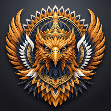 garuda mythical creature creativity art with the head and wings on black background