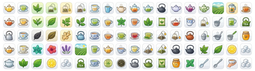 Obraz premium Collection of Hand Drawn Tea Time Icons