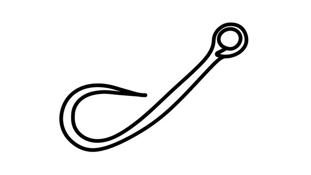 Simple black fish hook icon white background.