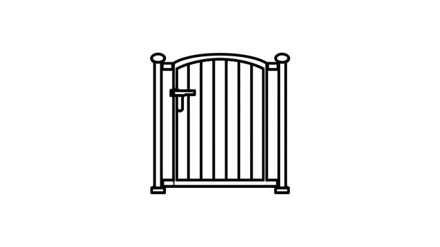 Simple black metal gate illustration white background.