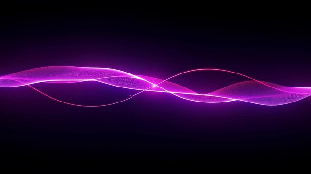 Abstract Purple Wave on Black Background with Glowing Pink Light and Digital Motion