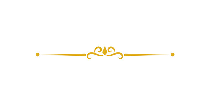 Elegant golden decorative divider with ornate flourishes and a central diamond shape, perfect for wedding invitations, certificates, and luxury stationery designs isolated on transparent background