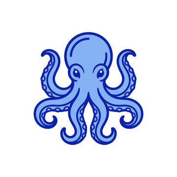 Minimalist Blue Octopus Vector Icon Illustration for Marine Life and Sea Animal Education Design Projects
