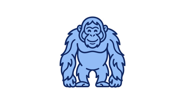 Simple Blue Vector Icon Illustration of a Happy Primate Ape Standing on a Clean White Background for Design Projects