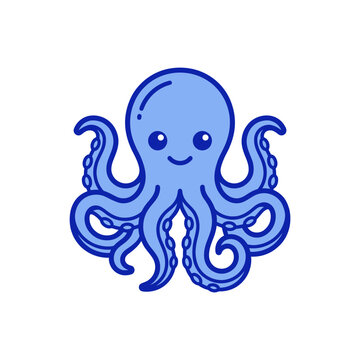 Cute Blue Octopus Mascot Icon Graphic Featuring A Friendly Aquatic Animal Character With Tentacles For Digital Projects
