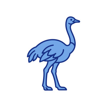 Minimalist Blue Ostrich Bird Line Art Vector Icon for Wildlife Design Projects