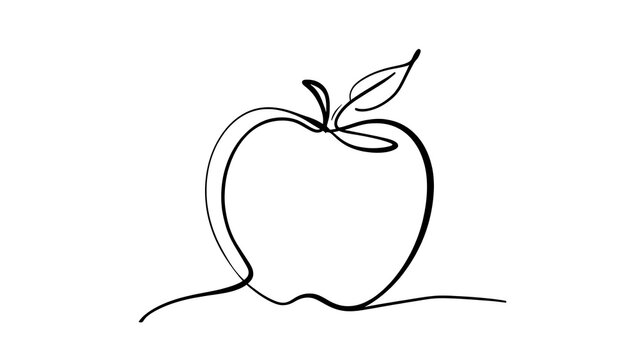 Minimalist apple line drawing white background.