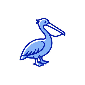 Minimalist blue pelican bird icon illustration for coastal wildlife branding and nature themed graphic design projects