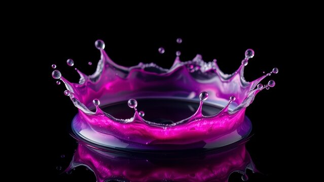 Purple liquid crown splash on black background