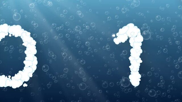 Animated Countdown Numbers Made of Bubbles Floating Underwater