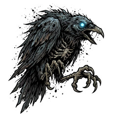 Naklejka premium Beautiful Undead Raven With Glowing Eyes Professional Photo