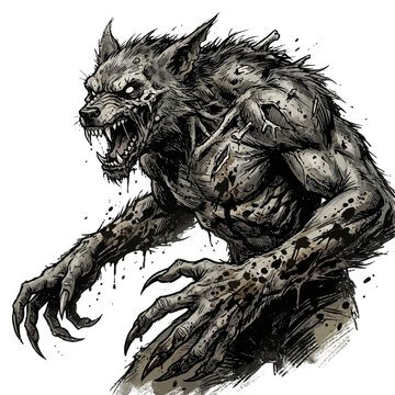 Elegant Zombie Werewolf Roaring With Claws High-Quality Stock Image