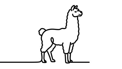 Fototapeta premium Simple line art of a white llama on white background.