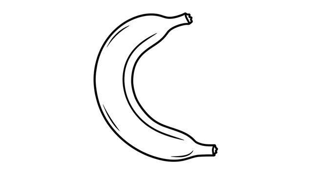 Simple banana line art illustration white background.
