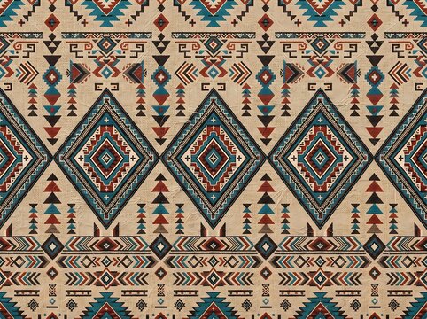 Seamless aztec tribal pattern with geometric diamonds and ethnic motifs