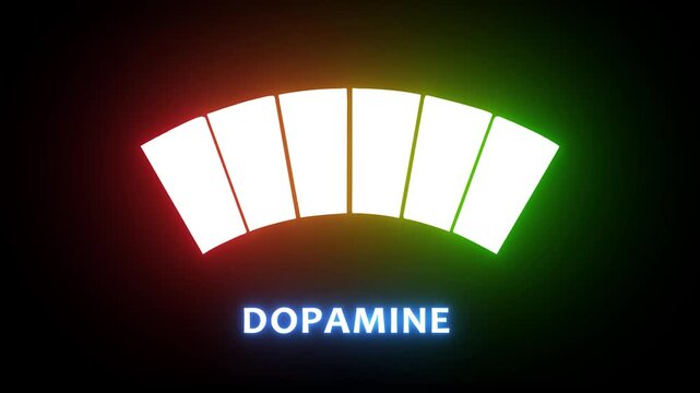 Dopamine level indicator gauge animation, abstract mental health and neuroscience concept motion brain chemistry