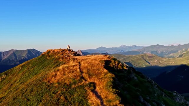 POV Drone Pilot Orbiting Mountain Summit at Sunset in Col d'Aubisque, French Pyrenees Landscape