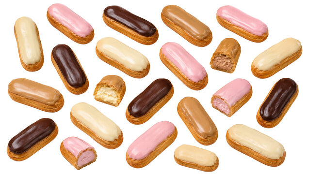 Eclairs Assorted Glazed Pastries on Transparent Background