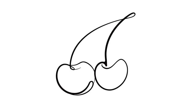 Minimalist line art cherries illustration white background.