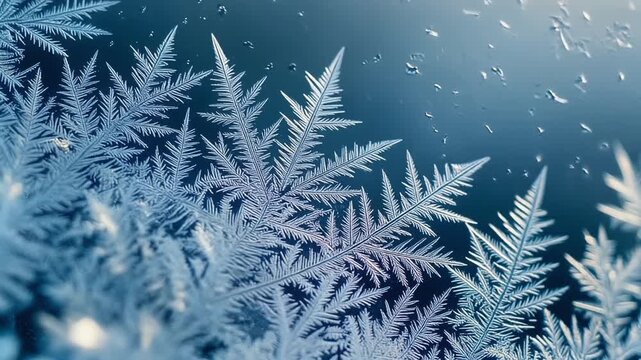 Frost Crystal Pattern Forming on Glass, Crisp Winter Abstract Background