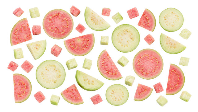 Guava Fruit Slices and Cubes Pattern on Transparent Background