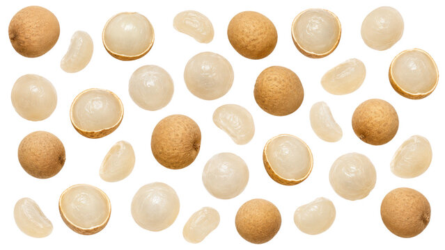 Longan Fruit Whole and Peeled Fruit Pattern on Transparent Background