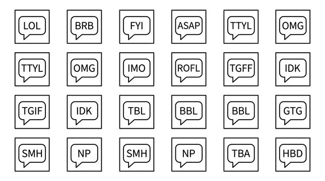 Internet Slang and Chat Abbreviations Icons Set