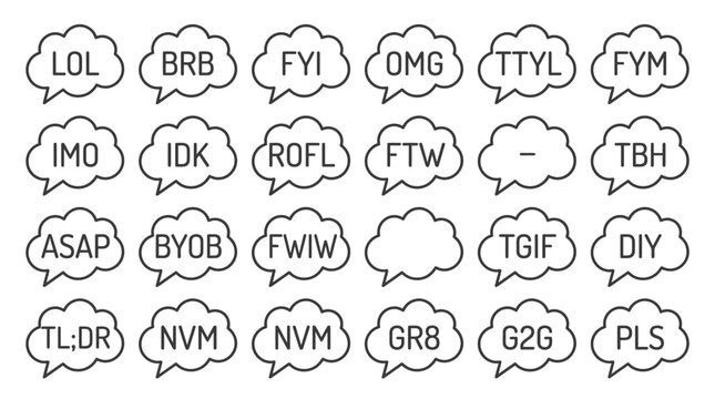 Internet Slang Chat Bubbles - LOL, BRB, OMG, TTYL, ASAP, DIY, TLDR