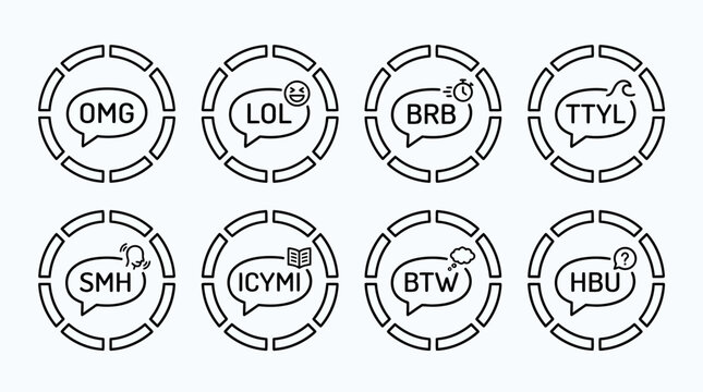 Internet Slang Chat Bubbles: OMG, LOL, BRB, TTYL, SMH, ICYMI, BTW, HBU