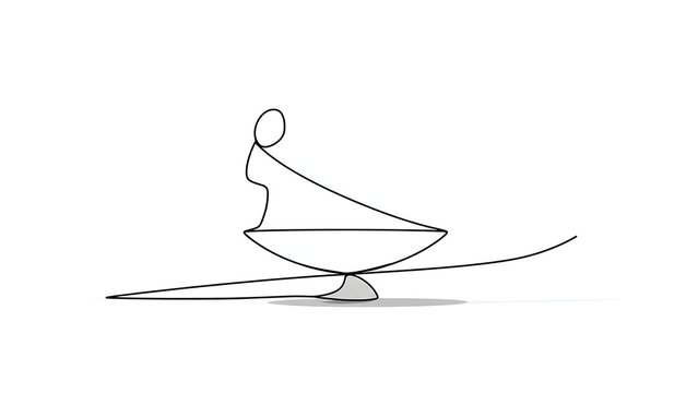 Minimalist balance scale drawing white background.