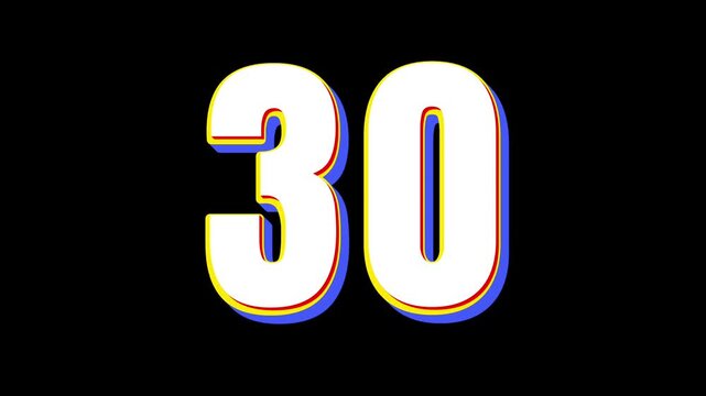 35 second countdown timer with white number with yellow outline, red stroke, and blue shadow on a clean black background ideal for presentations, classrooms, meetings, webinars, time management 