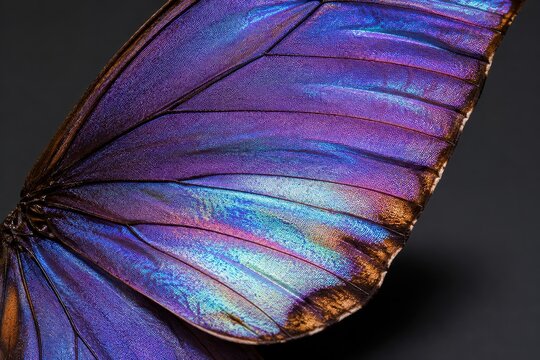 Close-up of iridescent blue and purple butterfly wing