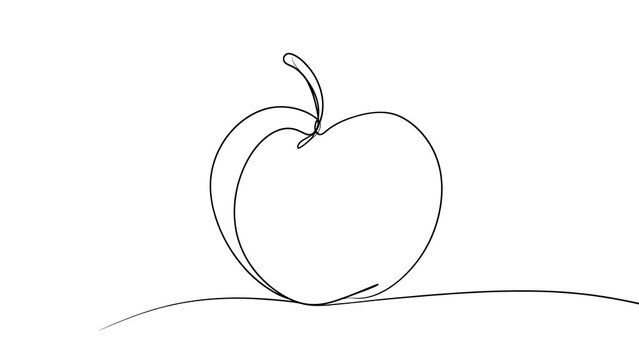 Minimalist line art apple drawing white background.