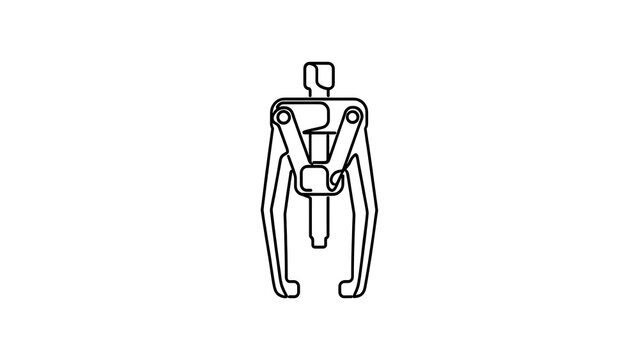 Minimalist robot icon on white background.