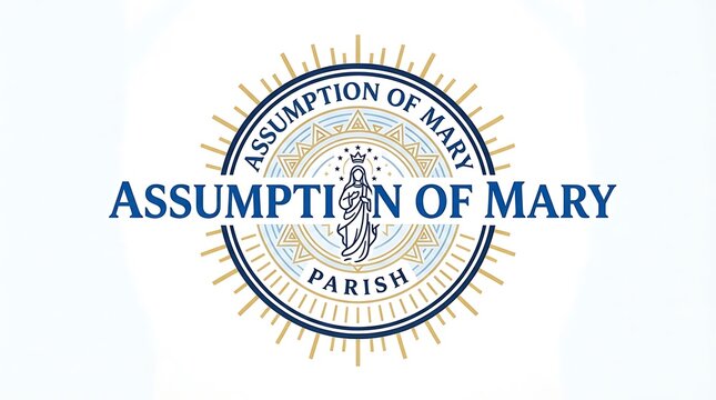 Assumption of Mary Parish religious emblem, Catholic church community seal with Virgin Mary icon, sacred spiritual badge for parish identity