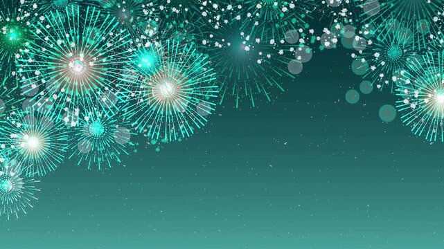 Teal Fireworks Display in Night Sky 4K
