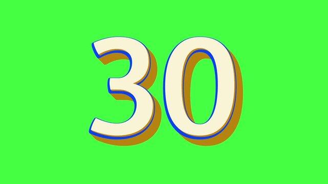 35 second countdown timer animation featuring a large retro cream number with blue outline and brown shadow on a bright green background ideal for presentations, classrooms, time management  